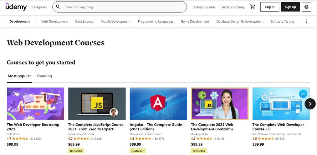 web development courses on Udemy