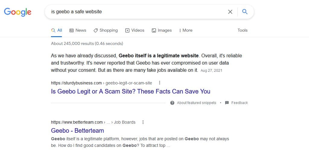 google rich snippets screenshot