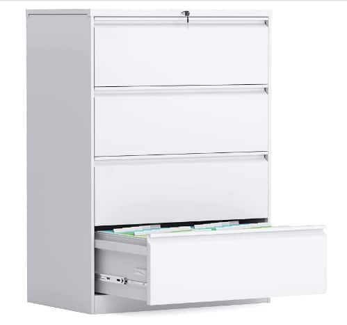 Greenvelley lateral 4 drawer white file cabinet with lock