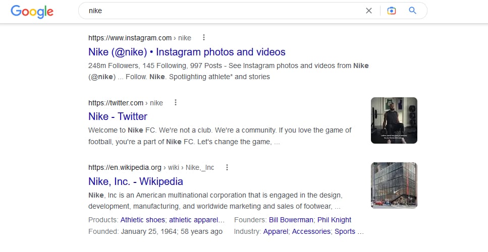 Nike profiles appearing on google search