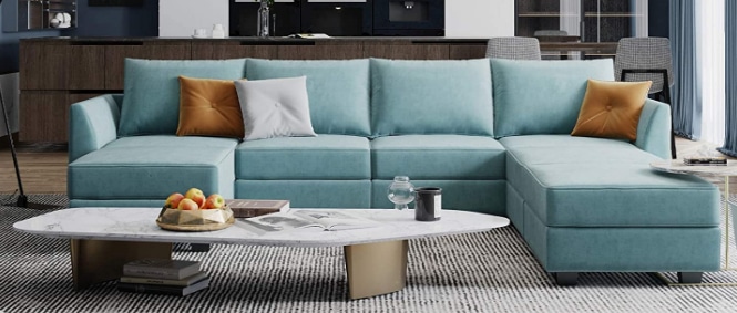HONBAY Modular Sectional Sofa U-Shaped Couch Convertible Sofa Couch with Reversible Chaise Aqua Blue