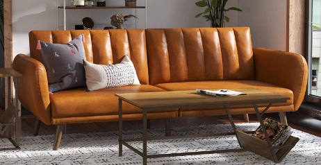 Novogratz Brittany Futon Convertible Sofa With Camel Faux Leather