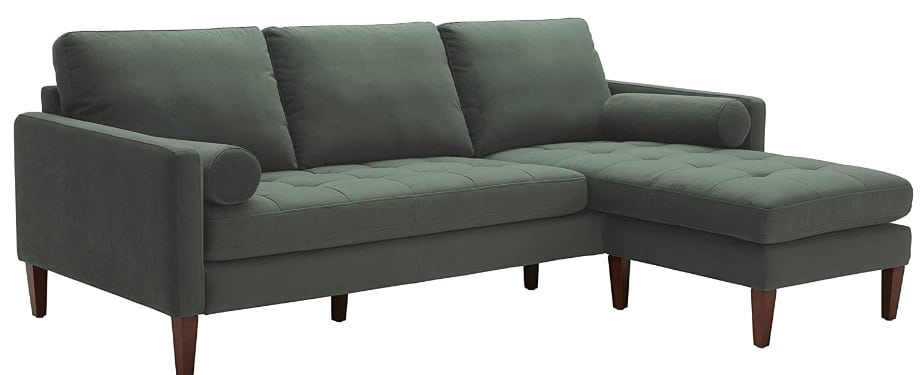 Rivet Aiden Mid-Century Modern Velvet Reversible Sectional Green Sofa