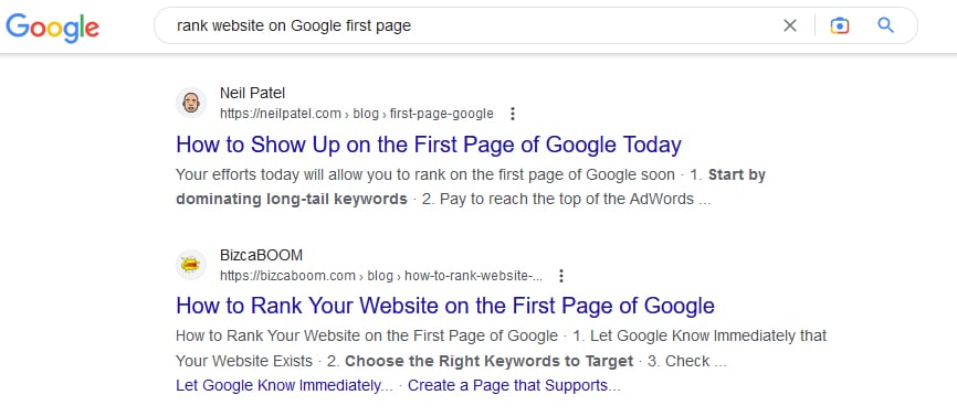 google search rank website on google
