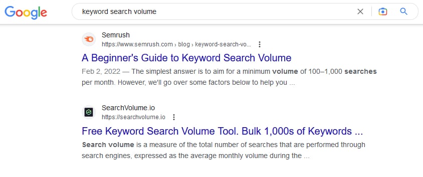 keyword search volume search on google