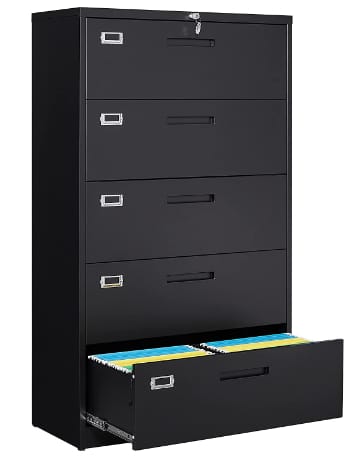 Fesbos Lateral File Cabinet with Lock - 5 Drawers Metal Steel Filling Cabinets for Home Office - Lockable Storage Cabinet for Hanging Files