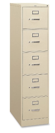 HON 310 Series Vertical File Cabinet Letter Width, 5 Drawers, Putty (H315)