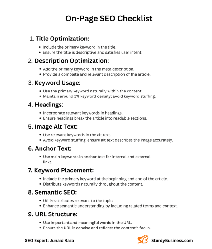 On-Page SEO Checklist by Sturdy Business