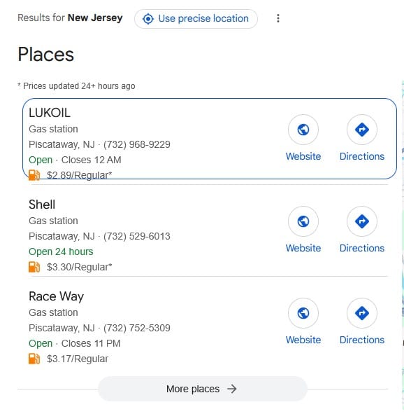 google results for gas station near me